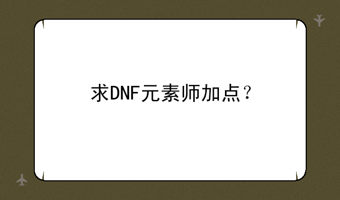 求DNF元素师加点？