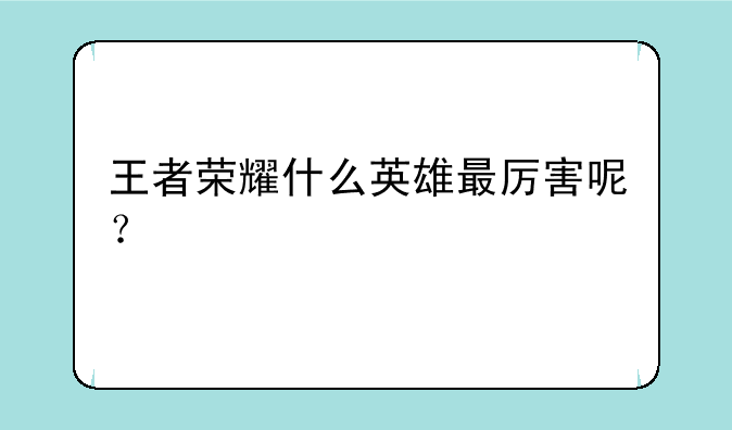 王者荣耀什么英雄最厉害呢？