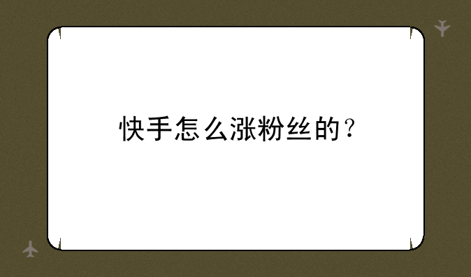 快手怎么涨粉丝的？