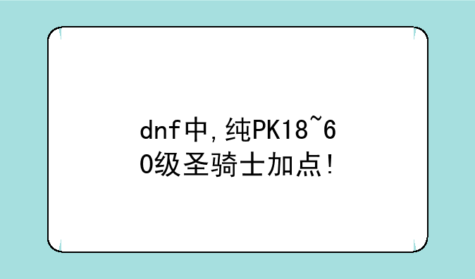 dnf中,纯PK18~60级圣骑士加点!