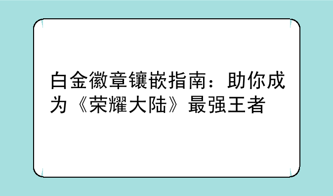 白金徽章镶嵌指南：助你成为《荣耀大陆》最强王者