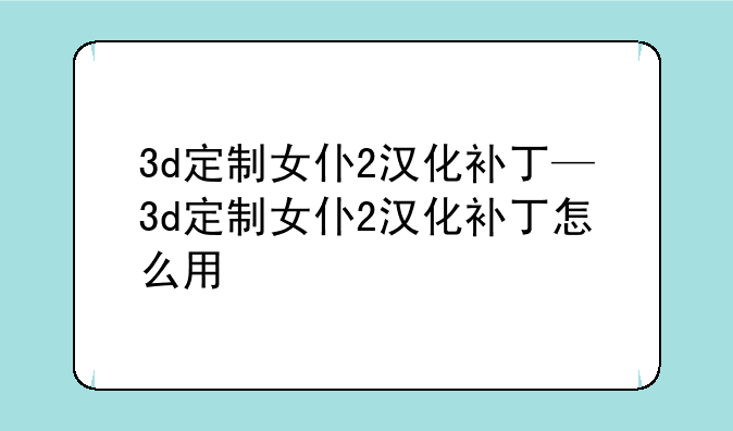3d定制女仆2汉化补丁—3d定制女仆2汉化补丁怎么用
