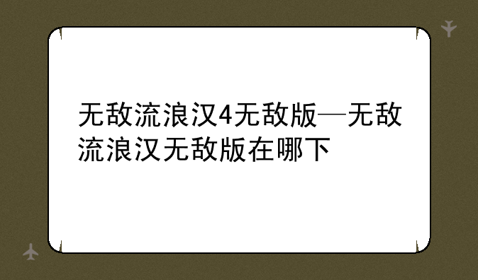 无敌流浪汉4无敌版—无敌流浪汉无敌版在哪下