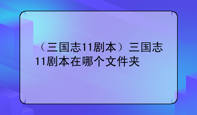 （三国志11剧本）三国志11剧本在哪个文件夹