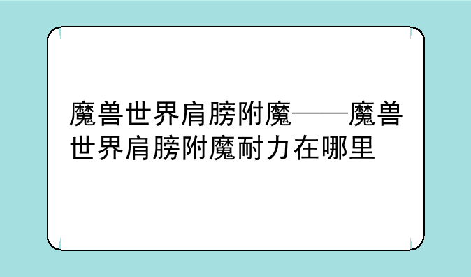 魔兽世界肩膀附魔——魔兽世界肩膀附魔耐力在哪里