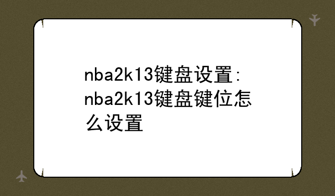 nba2k13键盘设置:nba2k13键盘键位怎么设置